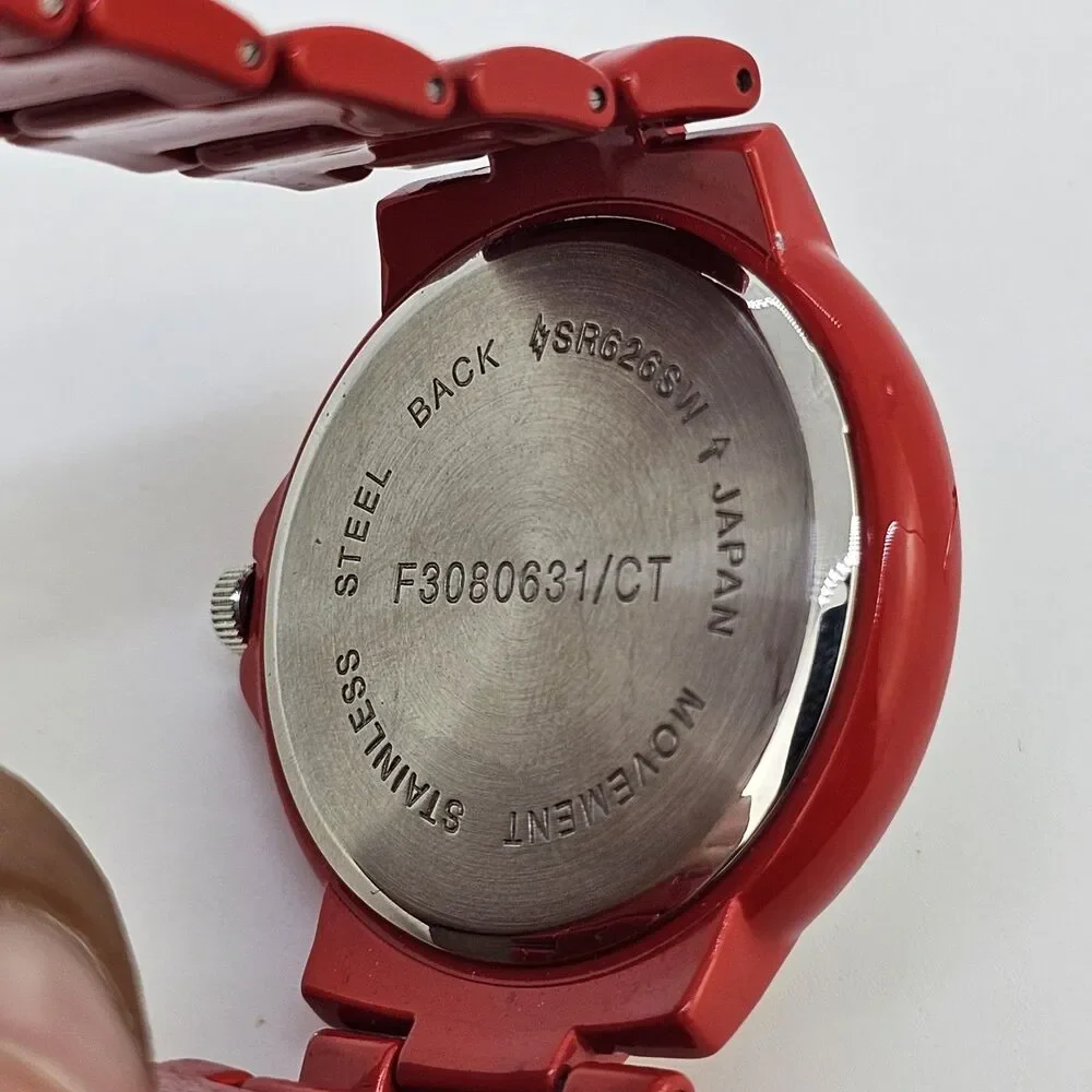 40MM Women's Watch White Dial Gemmed Bezel Red Metal Bands 7.5